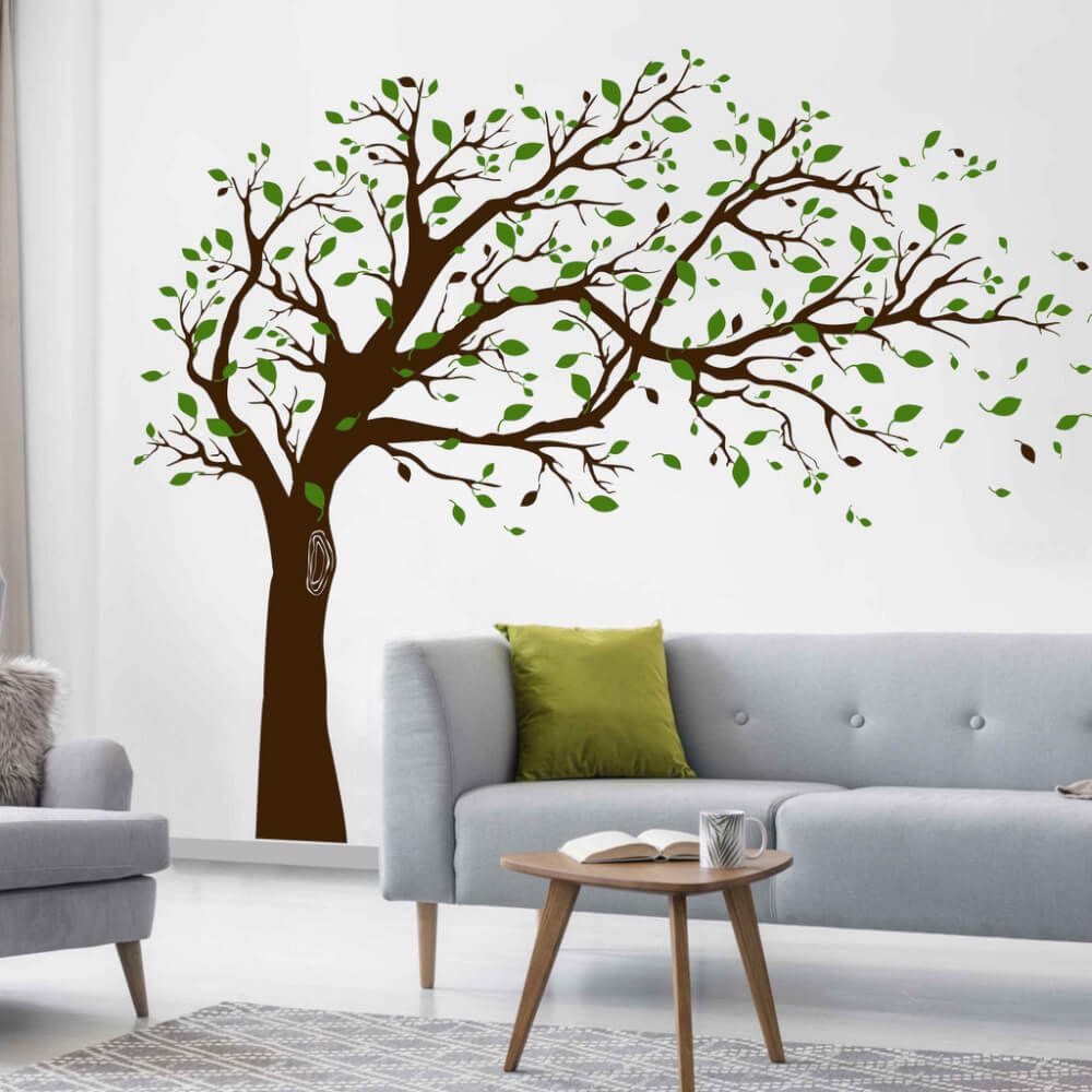 Le vrai arbre à feuilles pour le mur dans votre salon.