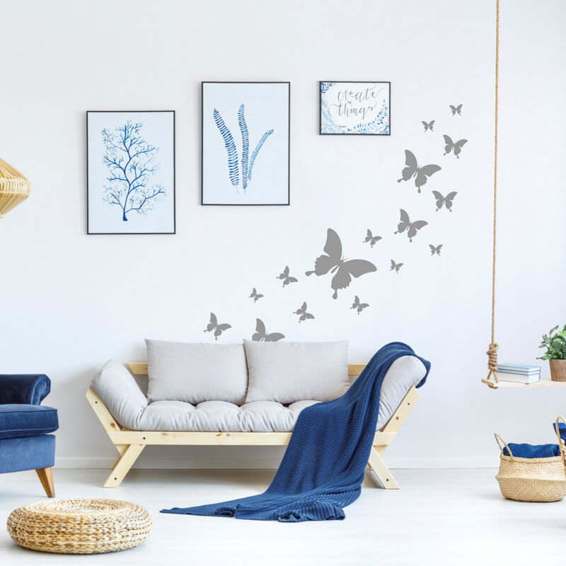 Stickers muraux avec des papillons pour le salon, cuisine ou chambre à  coucher. Choisissez votre couleur et design préféré.